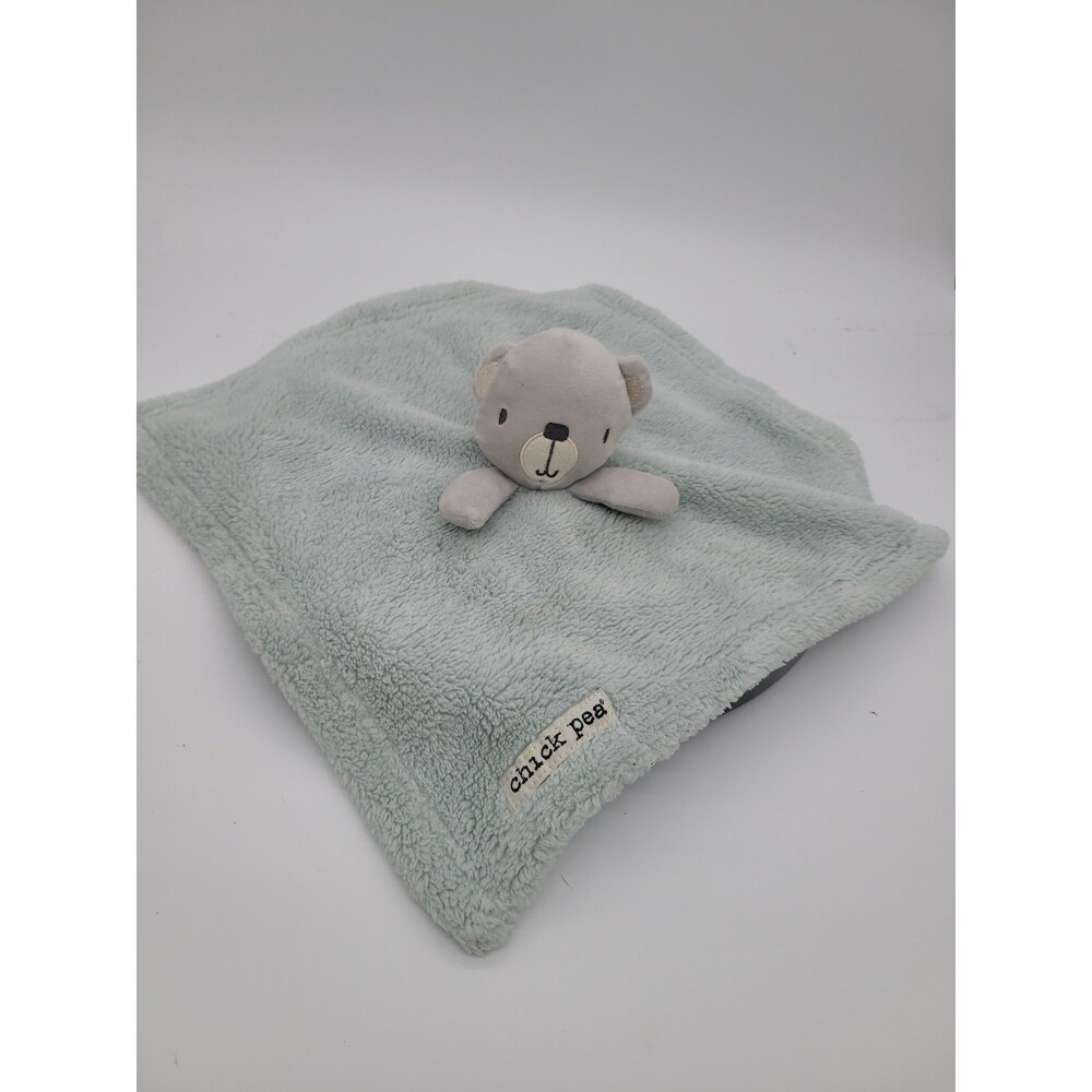 Chick Pea Blue Gray Teddy Bear Baby Blanket Soft Security Lovey 14" X 14"